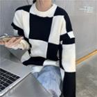 Two-tone Check Loose-fit Sweater As Figure - One Size