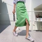 Colored Slit-front Midi H-line Skirt