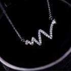 925 Sterling Silver Zigzag Rhinestone Pendant Necklace Necklace - Rhinestone - Lightning - One Size