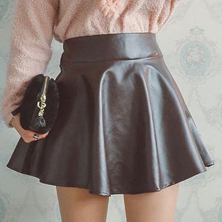 Band-waist Faux-leather Skirt