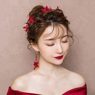 Wedding Set: Fabric Flower Headband + Dangle Earring Headband & 1 Pair - Earring - One Size