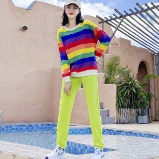 Striped Sweatshirt / Cropped Harem Pants / Set