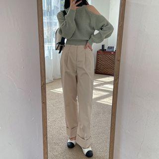 Cuff-hem Loose-fit Dress Pants