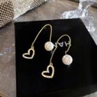 Heart Rhinestone Faux Pearl Dangle Earring 1 Pair - Silver Needle - Threader Earring - Gold - One Size