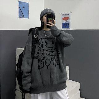 Robot Print Sweater Gray - One Size