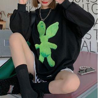 Round Neck Print Sweatshirt Black - One Size