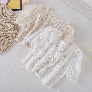 Square-neck Short-sleeve Knit Cutout Top