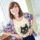 Short-sleeve Cat Print T-shirt