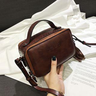Studded Tasseled Faux Leather Crossbody Bag