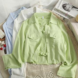 Set: Ruffled Smocked Tube Top + Cropped Light Jacket