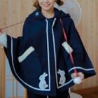 Rabbit Applique Hooded Cape Navy Blue - One Size