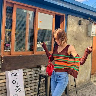 Set: Stripe Light Cardigan + Sleeveless Knit Top