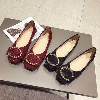 Rhinestone Buckled Fabric Flats
