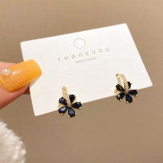 Flower Faux Crystal Dangle Earring E4410 - 1 Pr - Gold & Black - One Size
