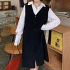 Sleeveless V-neck Button-up Knit Overall Dress Black - One Size