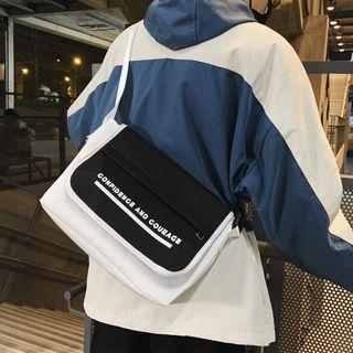 Lettering Flap Canvas Crossbody Bag