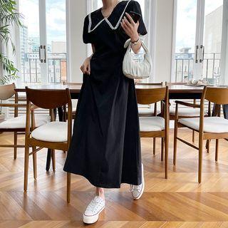 Chelsea-collar Puff-sleeve Long Dress