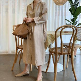 Open-placket Boxy Long Shirtdress