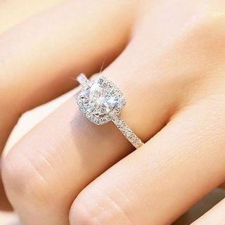 Square Rhinestone Alloy Open Ring Rhinestone - Silver - One Size