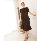 Puff-sleeve Frill-trim Long Dress