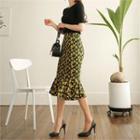 Tall Size Pattern Ruffle-hem Midi Skirt
