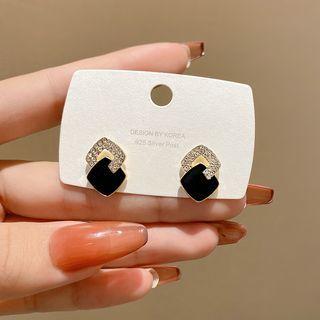 Square Rhinestone Alloy Earring 1 Pair - E5074 - Gold & Black - One Size