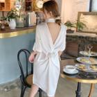 Elbow-sleeve Twist-back A-line Shirtdress