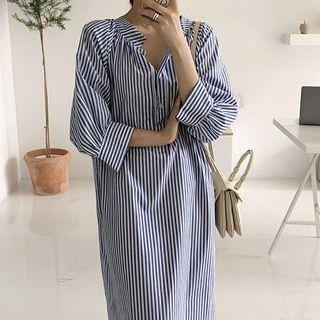 Half-placket Slit-side 3/4-sleeve Shirtdress