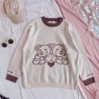 Bear Print Sweater Maroon & Beige - One Size