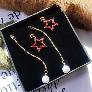 Faux Pearl Star Dangle Earring Silver Needle - As Shown In Figure - One Size