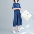 Elbow-sleeve Midi A-line Denim Shirtdress