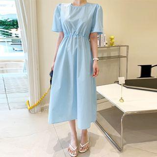 Short Sleeve Open-back Drawstring Dress