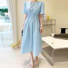 Short Sleeve Open-back Drawstring Dress