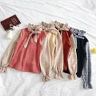 Color-block Plaid Ruffled-trim Long-sleeve Top