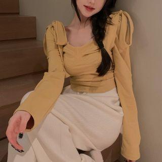 Long-sleeve Square-neck T-shirt Mustard Yellow - One Size