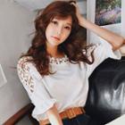 3/4-sleeve Frill Trim Lace Paneled Top