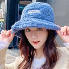 Embroidered Lettering Shearling Bucket Hat