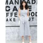 Plaid Sleeveless Cropped Wide Leg Pinafore Jumpsuit