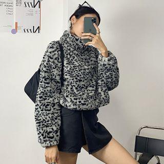 Half-zip Fleece Leopard Print Sweatshirt