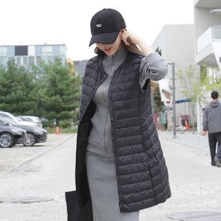 Lightweight Duck Down Padded Long Vest With Pouch
