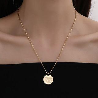 Lettering Engraved Circle Long Necklace Rose Gold - One Size