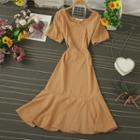 Plain Square-neck Midi A-line Dress