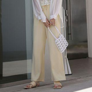 Wide Leg Chiffon Pants Light Yellow - One Size