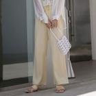Wide Leg Chiffon Pants Light Yellow - One Size