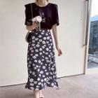 Band-waist Daisy-flower A-line Skirt
