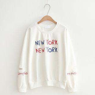 Long-sleeve Lettering Ripped Pullover