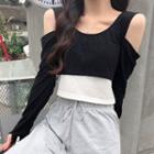 Mock Two-piece Off-shoulder Long-sleeve Cropped T-shirt