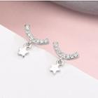 925 Sterling Silver Rhinestone Star Dangle Earring Es854 - 1 Pair - One Size
