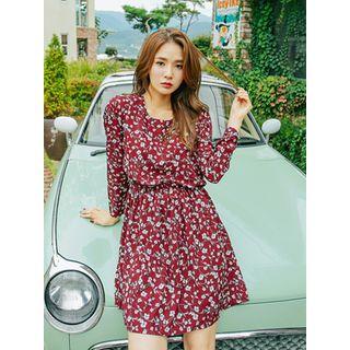 Gathered-waist Flower Patterned A-line Dress