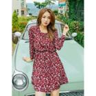 Gathered-waist Flower Patterned A-line Dress